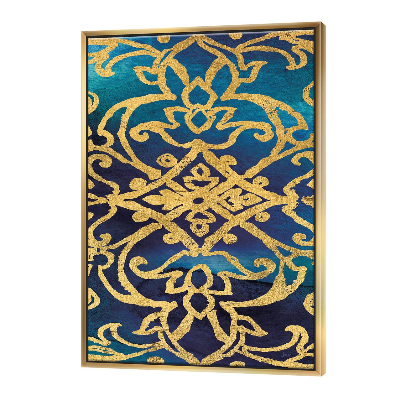 Designart - metallic Glam Indigo Form II - Transitional Canvas in Gold Frame